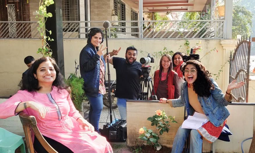 On set with the crew